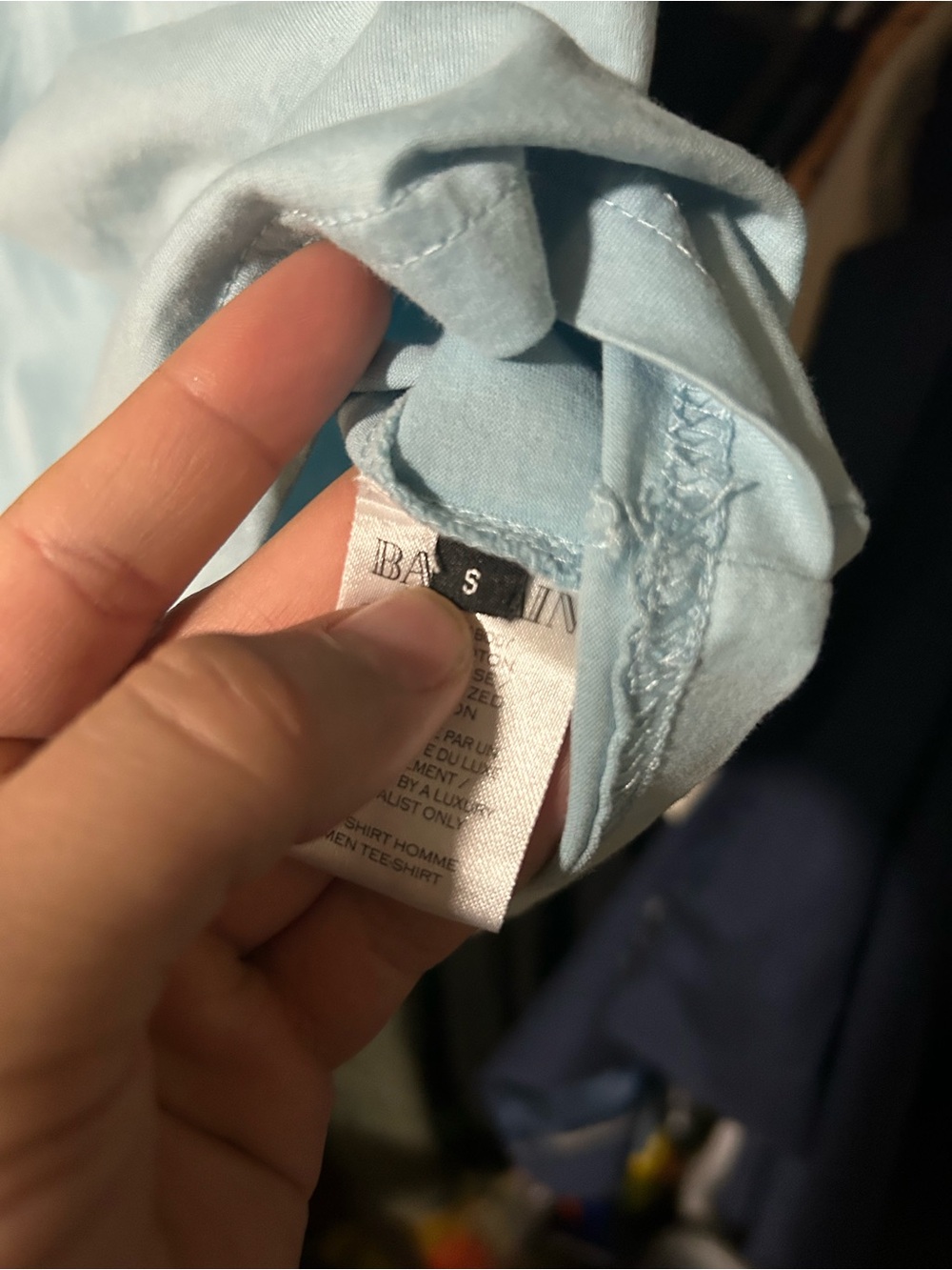Balmain Light Blue Crewneck T-Shirt with Black Logo - Picture 2 of 2